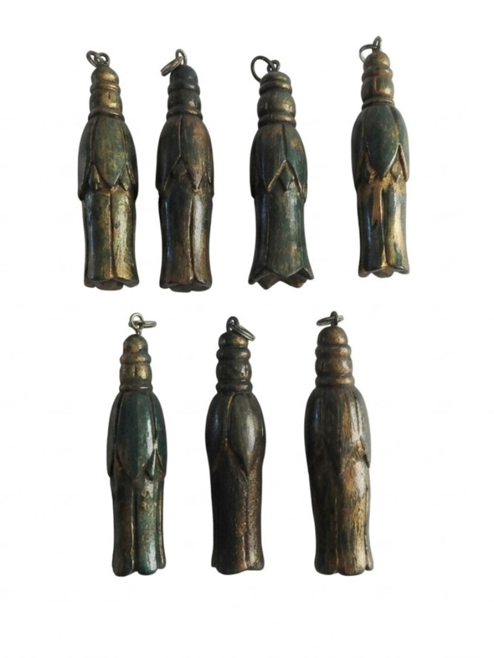 VTG Carved Wood Tassels Set of 7 Green Gold Cabinet Pulls 5.5" Curtain Weights